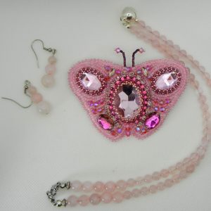 Pink Butterfly Necklace/Brooch Set