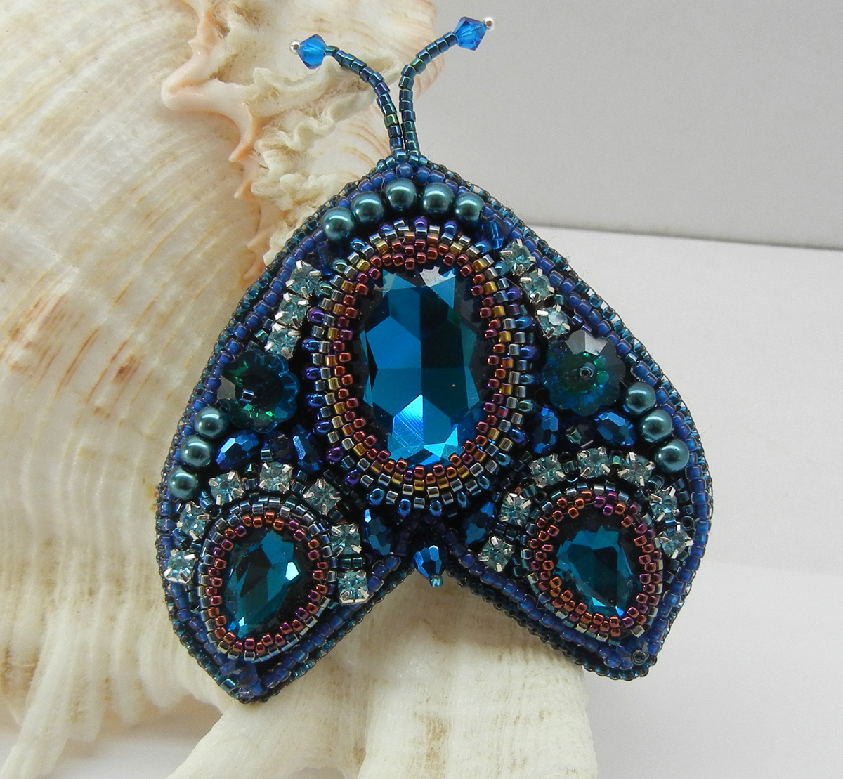 Bead embroidered moth brooch